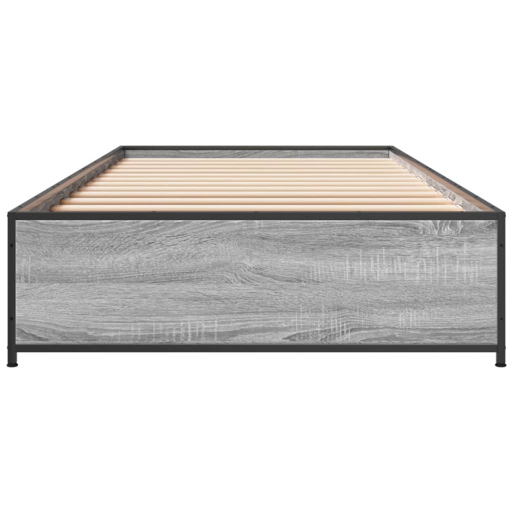 vidaXL Bedframe bewerkt hout en metaal grijs sonoma eiken 90x190 cm, foto 4