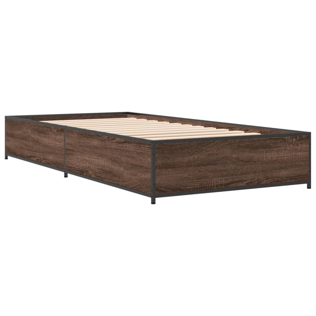 vidaXL Bedframe bewerkt hout en metaal bruin eikenkleurig 90x190 cm afbeelding