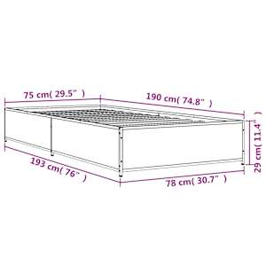 Rám postele kouřový dub 75 x 190 cm kompozitní dřevo a kov - obrázek 9