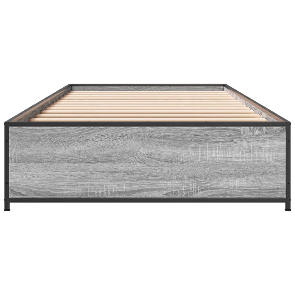 vidaXL Bedframe bewerkt hout en metaal grijs sonoma eiken 75x190 cm, foto 4