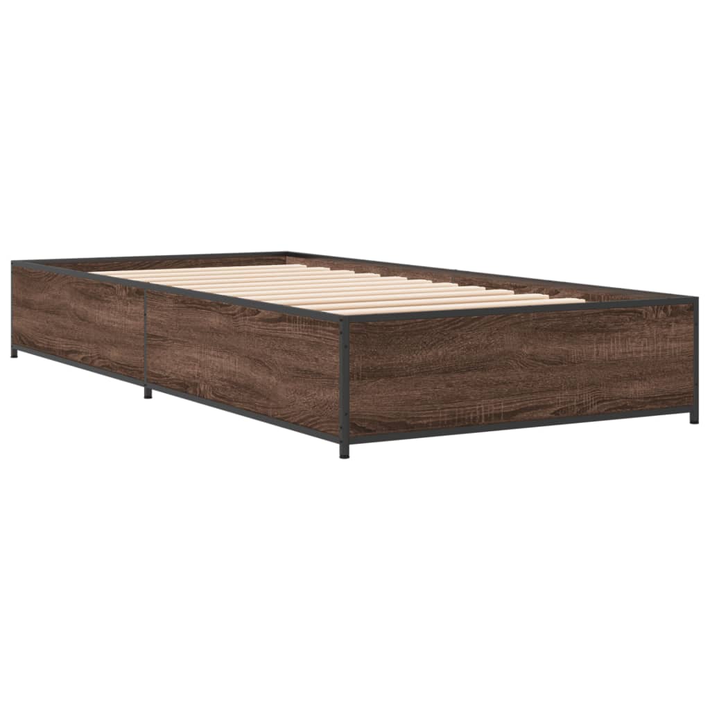 vidaXL Bedframe bewerkt hout en metaal bruin eikenkleurig 75x190 cm afbeelding