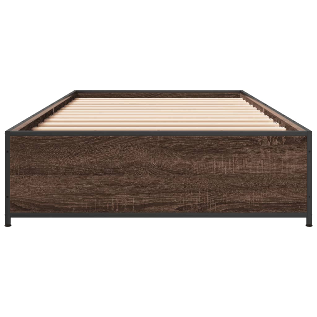 vidaXL Bedframe bewerkt hout en metaal bruin eikenkleurig 75x190 cm, foto 4