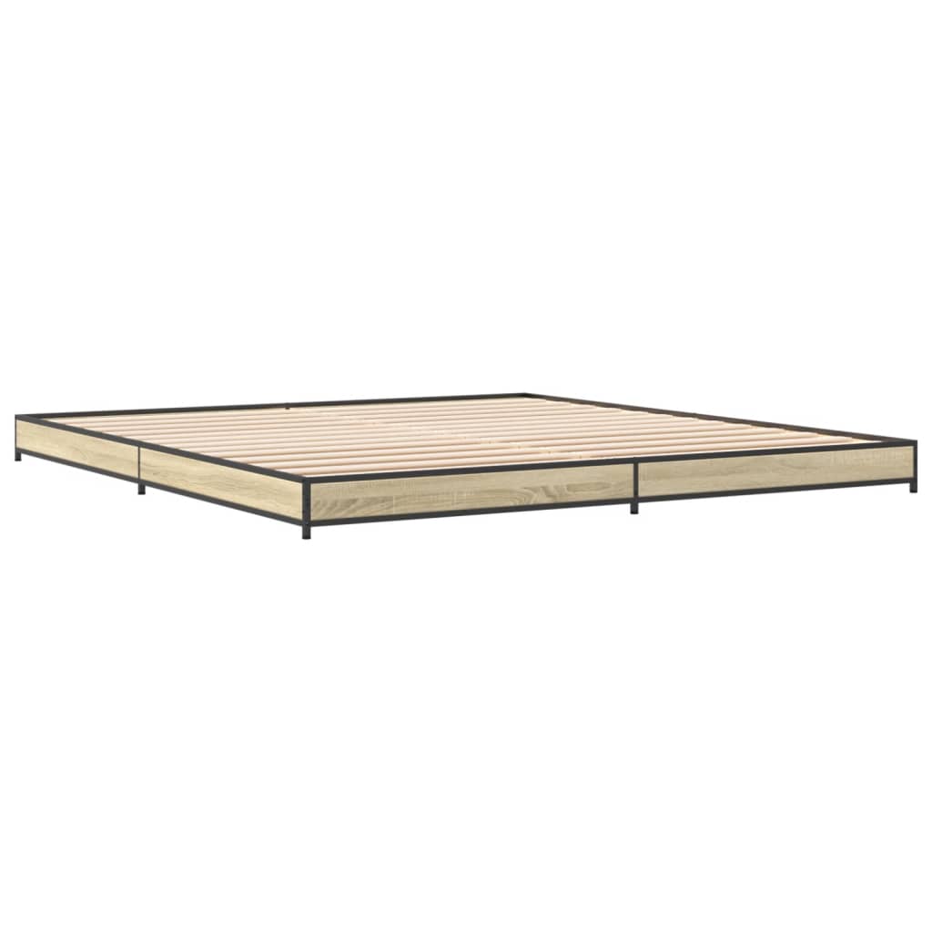 vidaXL Bedframe bewerkt hout metaal sonoma eikenkleurig 200x200 cm afbeelding