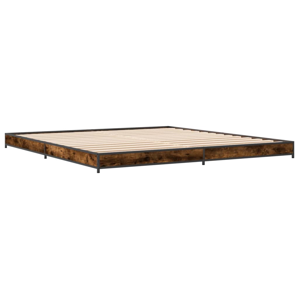 vidaXL Bedframe bewerkt hout metaal gerookt eikenkleurig 200x200 cm afbeelding