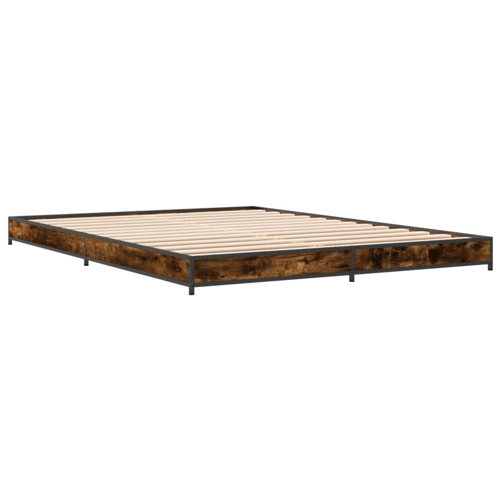 vidaXL Bedframe bewerkt hout metaal gerookt eikenkleurig 120x200 cm afbeelding
