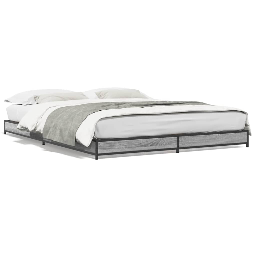 vidaXL Bedframe bewerkt hout metaal grijs sonoma eiken 120x200 cm, foto 3