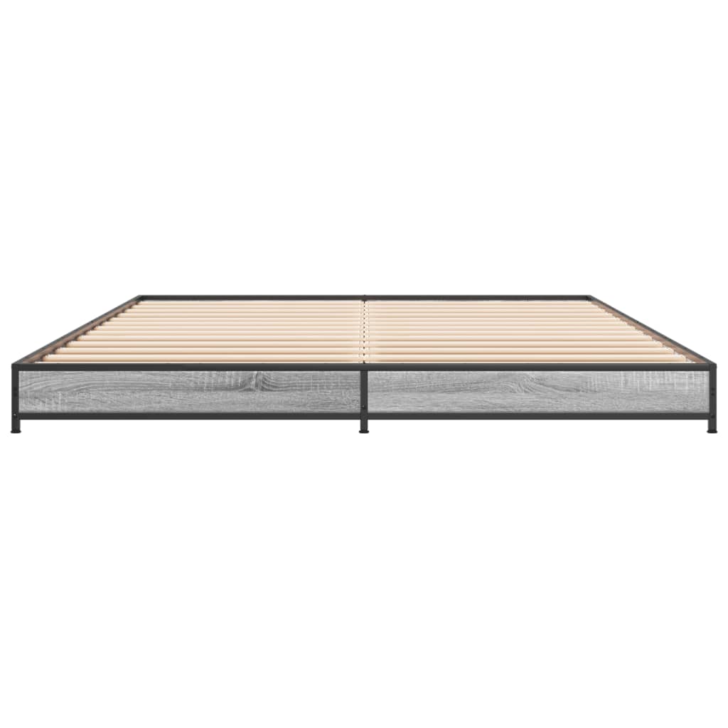 vidaXL Bedframe bewerkt hout metaal grijs sonoma eiken 120x200 cm, foto 4