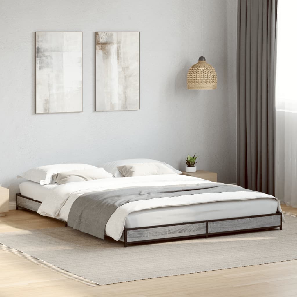 Photos - Bed VidaXL  Frame without Mattress Grey Sonoma 120x200 cm 