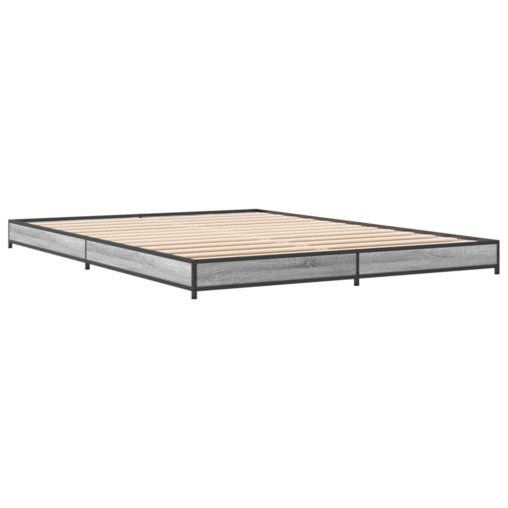 vidaXL Bedframe bewerkt hout metaal grijs sonoma eiken 140x190 cm afbeelding