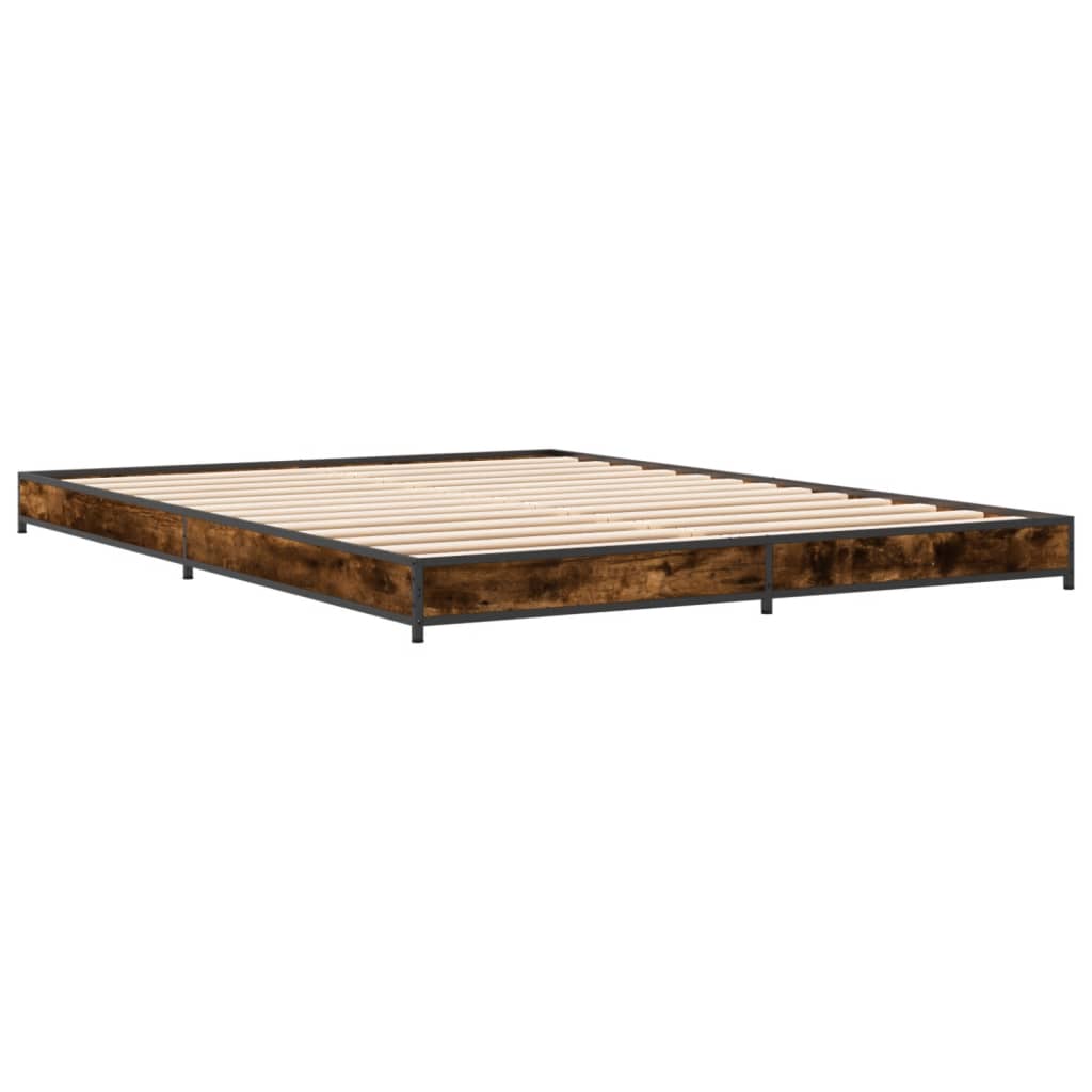 vidaXL Bedframe bewerkt hout metaal gerookt eikenkleurig 135x190 cm afbeelding