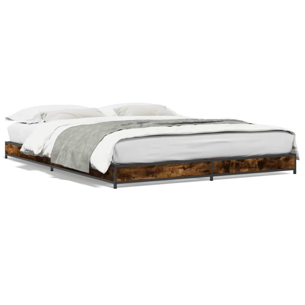 vidaXL Cadru de pat, stejar afumat 135x190 cm lemn prelucrat și metal