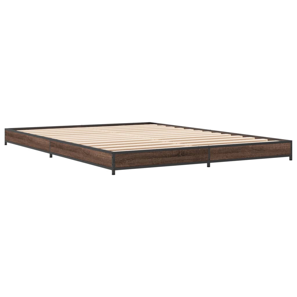 vidaXL Bedframe bewerkt hout metaal bruin eikenkleur 135x190 cm afbeelding