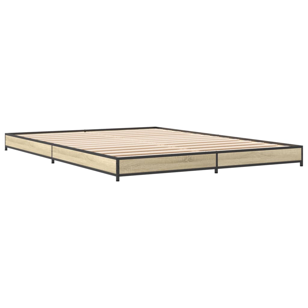 vidaXL Bedframe bewerkt hout metaal sonoma eikenkleurig 120x190 cm afbeelding