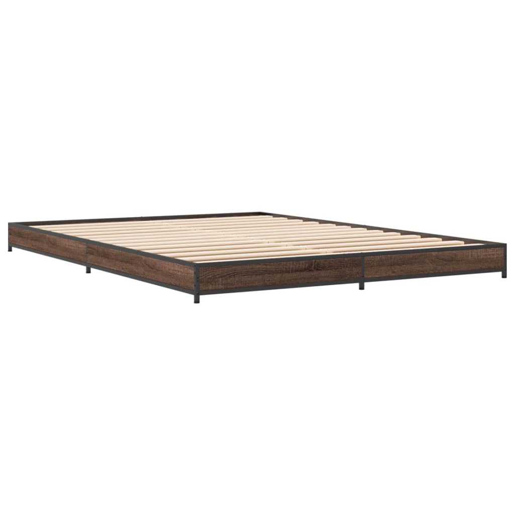 vidaXL Bedframe bewerkt hout metaal bruin eikenkleur 120x190 cm afbeelding