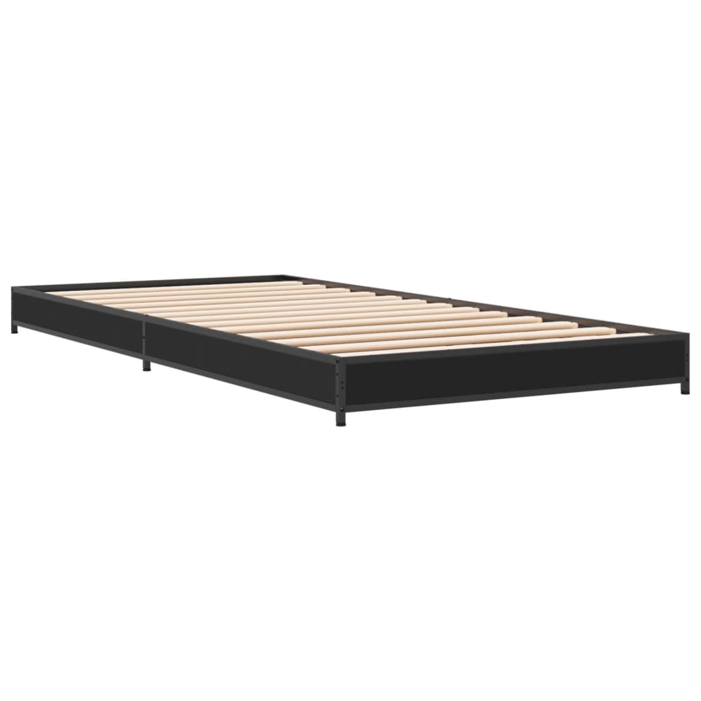 vidaXL Bedframe bewerkt hout en metaal zwart 90x200 cm afbeelding