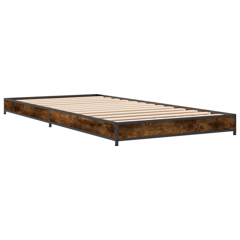 vidaXL Bedframe bewerkt hout en metaal gerookt eikenkleurig 90x200 cm afbeelding