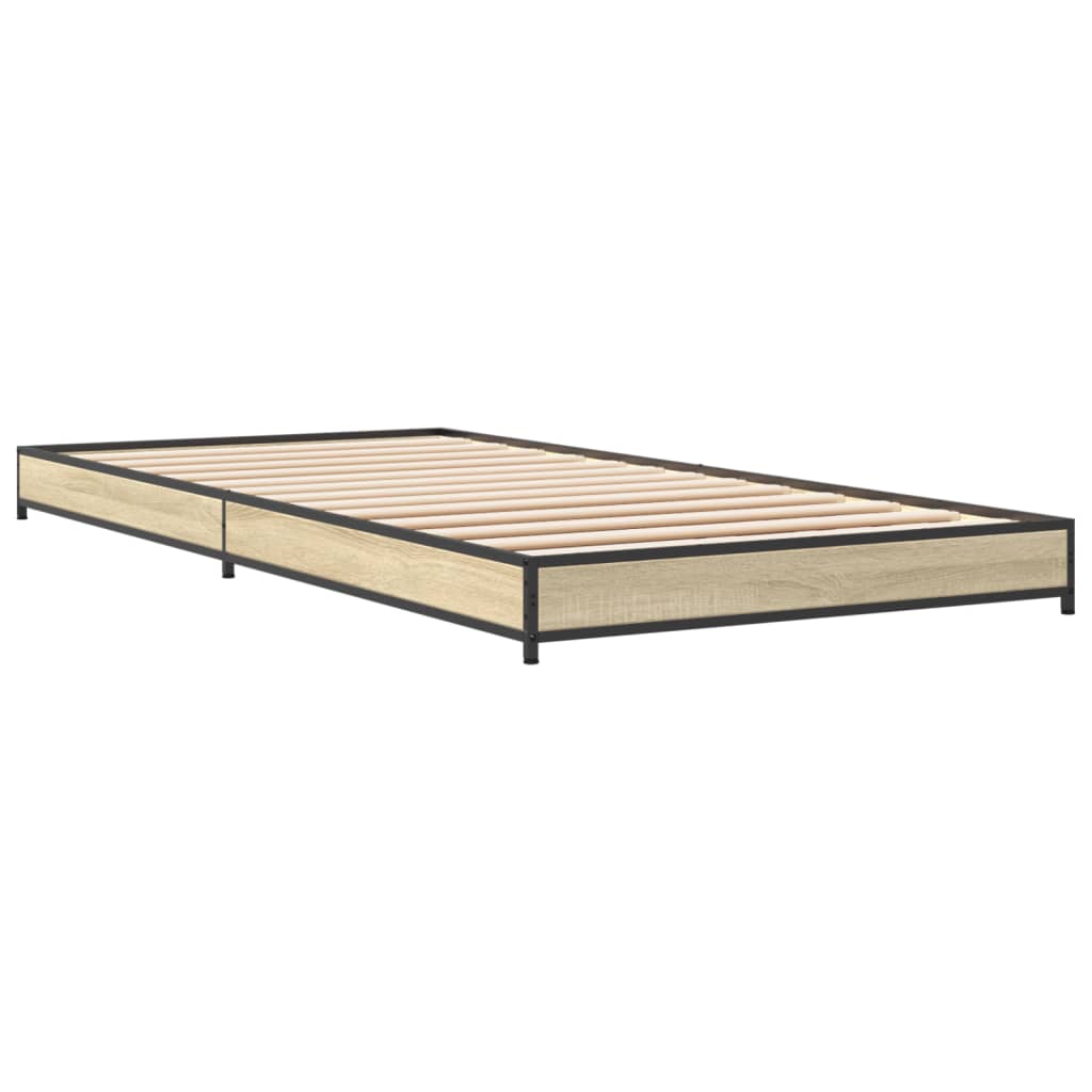 vidaXL Bedframe bewerkt hout en metaal sonoma eikenkleurig 90x190 cm afbeelding