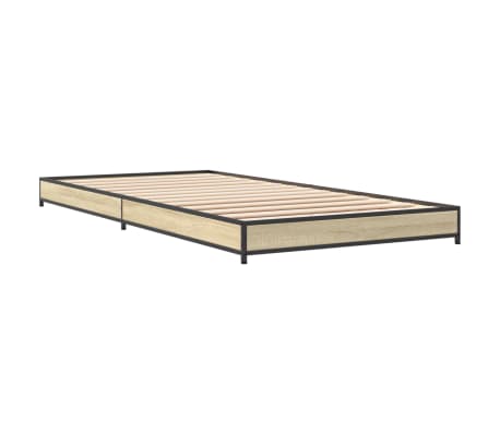 vidaXL Bedframe bewerkt hout en metaal sonoma eikenkleurig 90x190 cm
