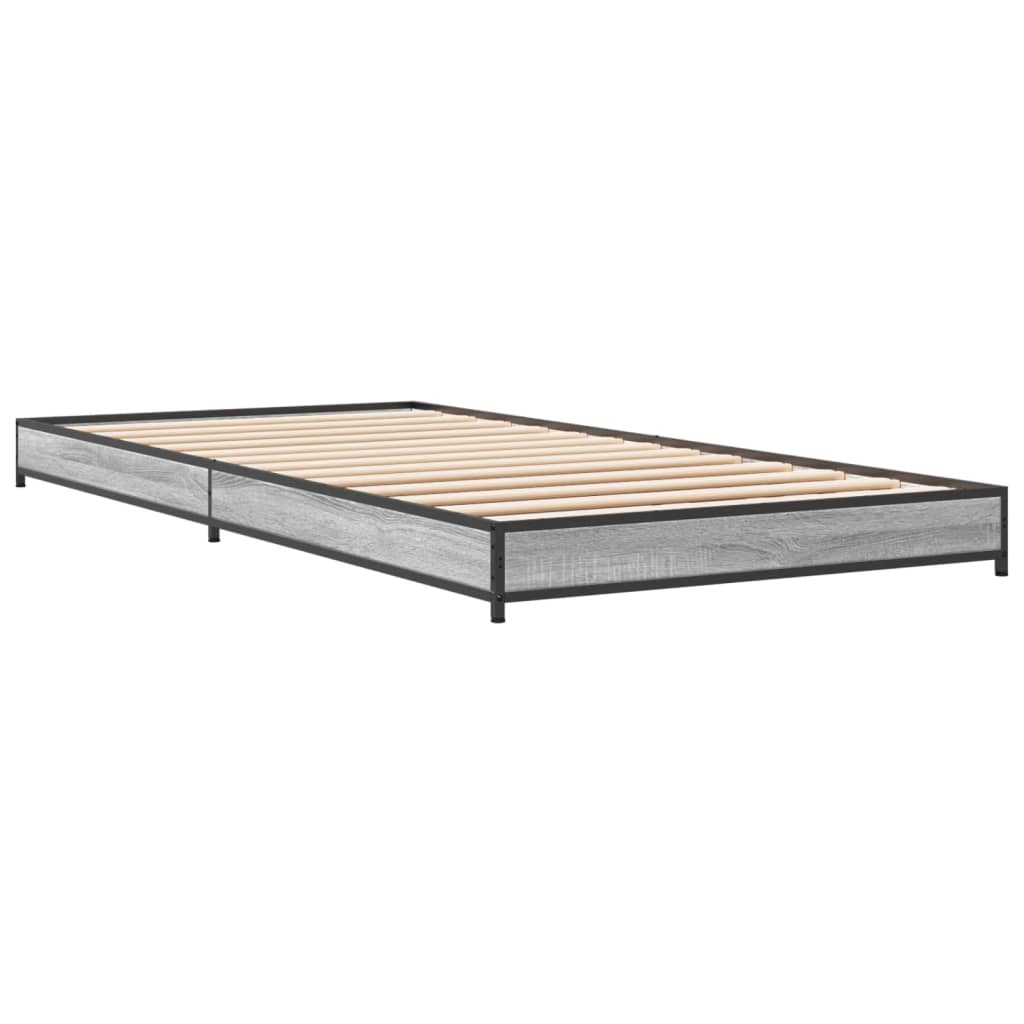 vidaXL Bedframe bewerkt hout en metaal grijs sonoma eiken 75x190 cm afbeelding
