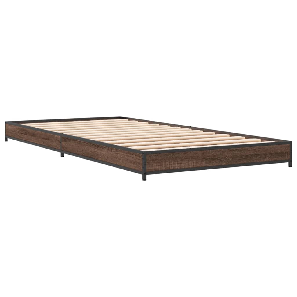 vidaXL Bedframe bewerkt hout en metaal bruin eikenkleurig 75x190 cm afbeelding