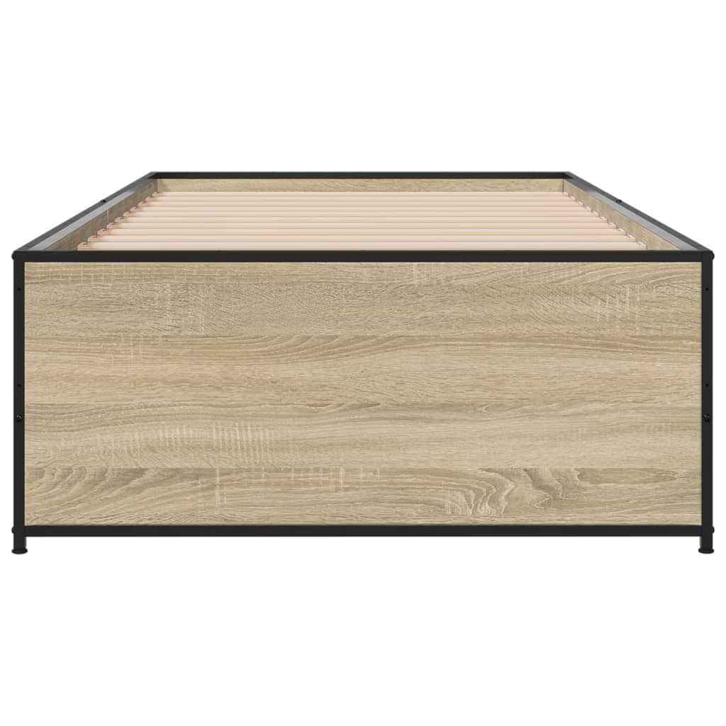 vidaXL Bedframe bewerkt hout en metaal sonoma eikenkleurig 100x200 cm, foto 4
