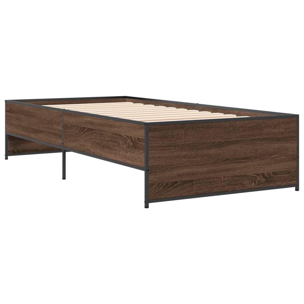 vidaXL Bedframe bewerkt hout en metaal bruin eikenkleurig 100x200 cm afbeelding