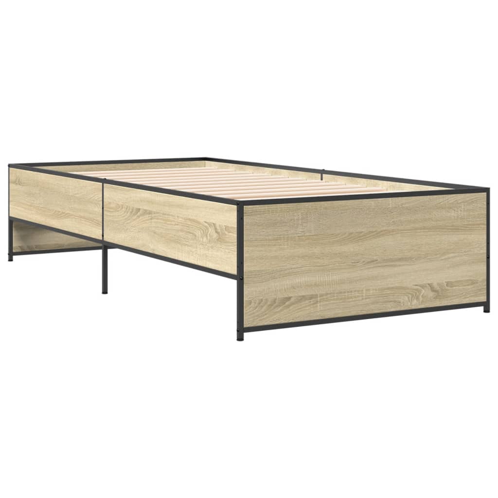 vidaXL Bedframe bewerkt hout en metaal sonoma eikenkleurig 90x200 cm afbeelding