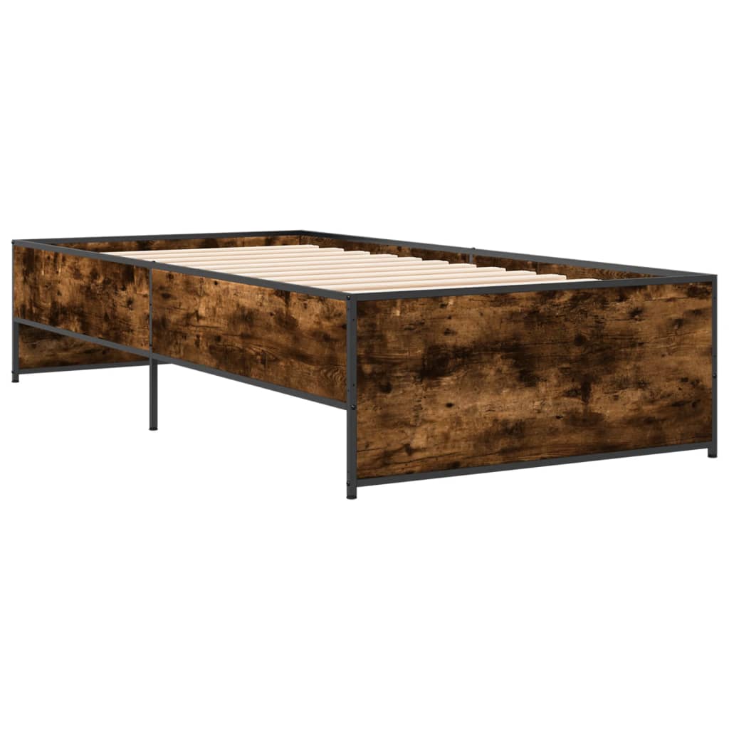 Thumbnail - vidaXL Bettgestell Räuchereiche 90x200 cm Holzwerkstoff und Metall