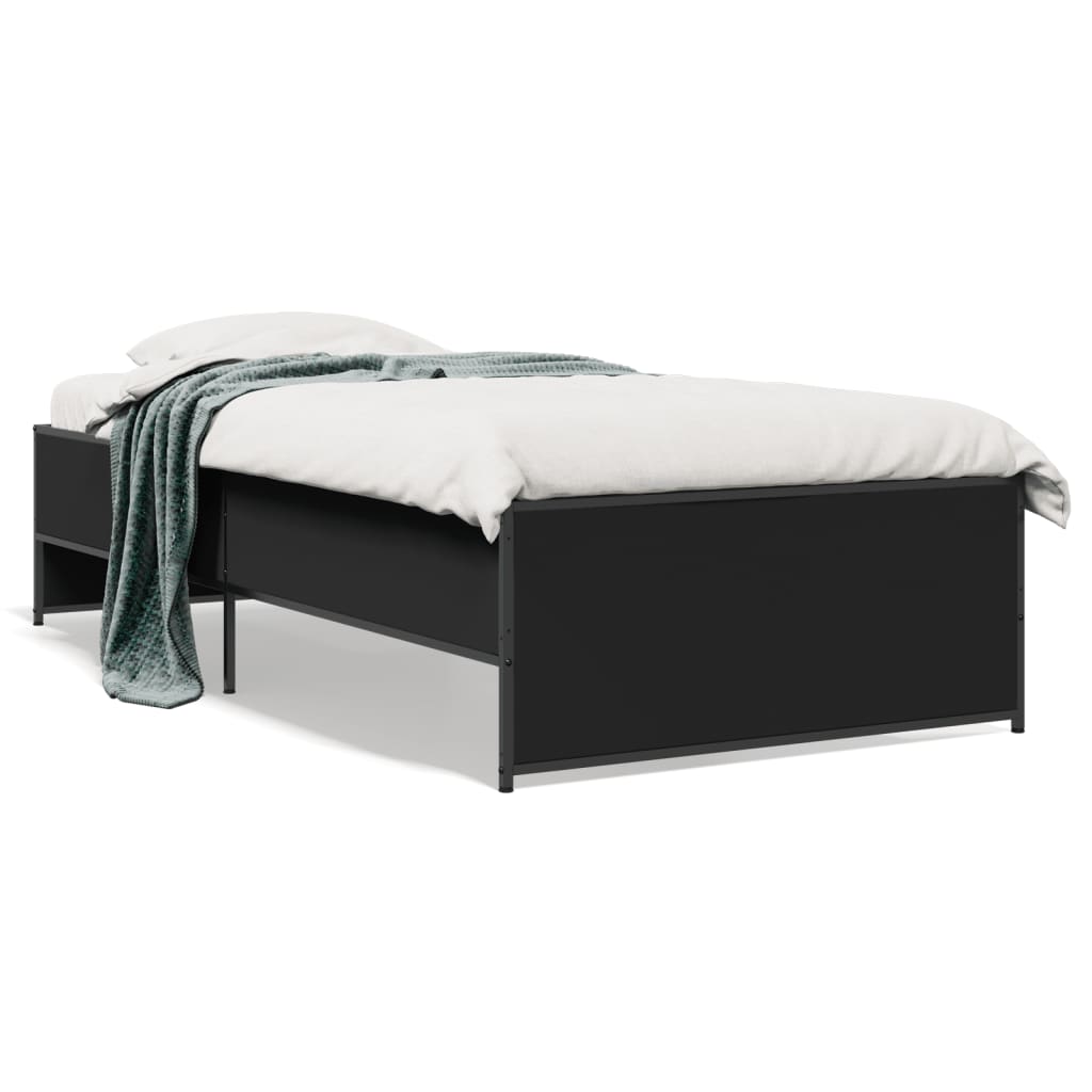 vidaXL Bedframe bewerkt hout en metaal zwart 90x190 cm, foto 3
