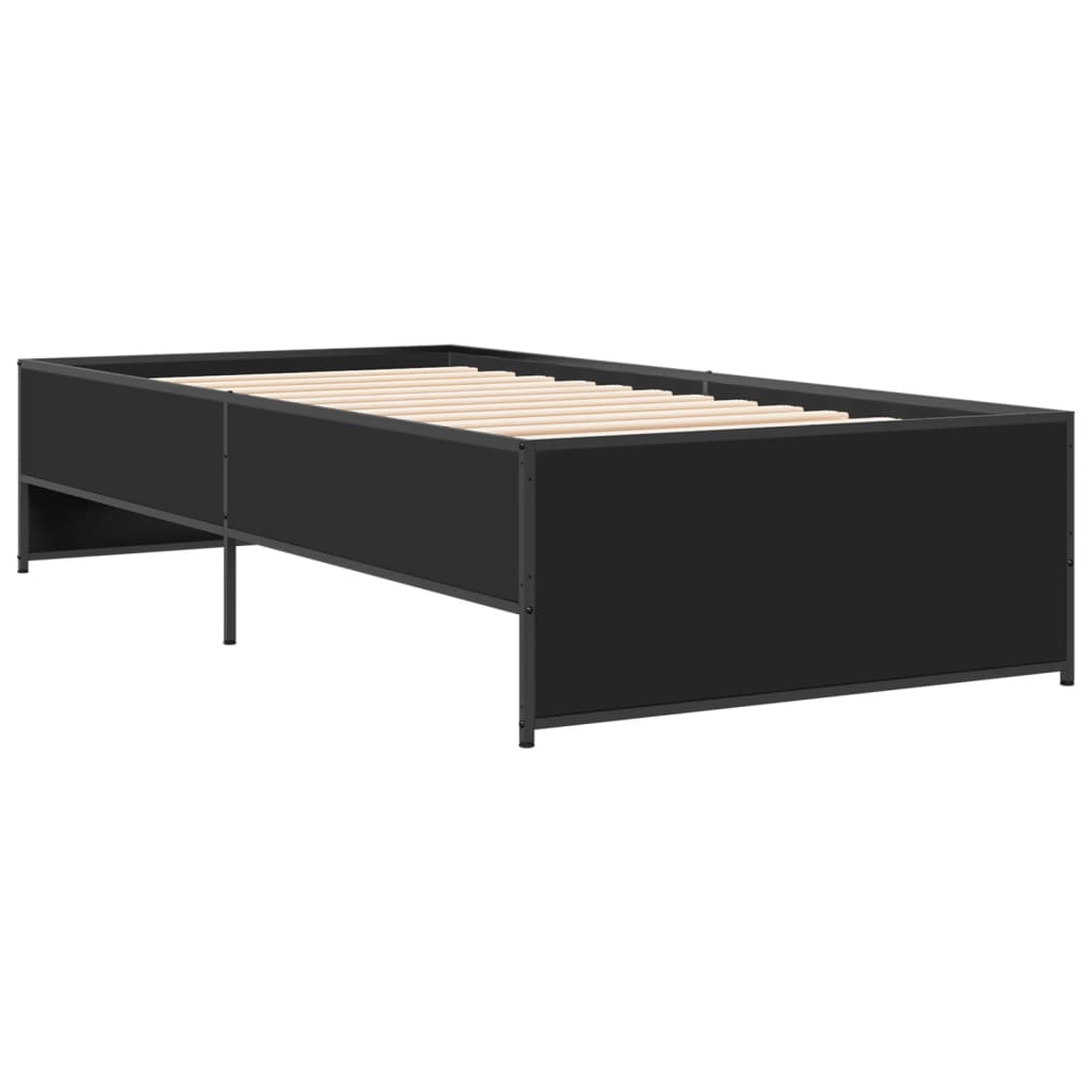 vidaXL Bedframe bewerkt hout en metaal zwart 90x190 cm afbeelding