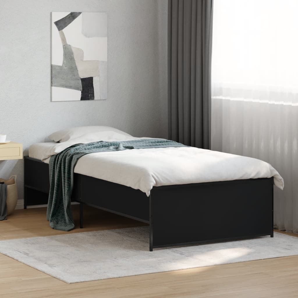 vidaXL sengeramme 90x190 cm konstrueret træ og metal sort