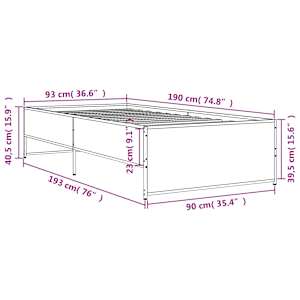 Rám postele kouřový dub 90 x 190 cm kompozitní dřevo a kov - obrázek 9