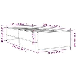 Rám postele hnědý dub 90 x 190 cm kompozitní dřevo a kov - obrázek 9