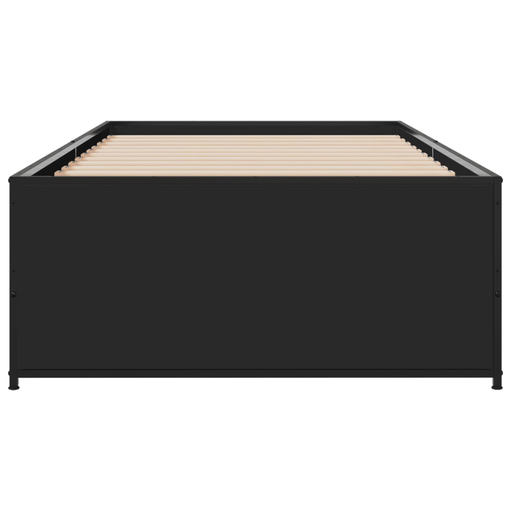 vidaXL Bedframe bewerkt hout en metaal zwart 75x190 cm, foto 4