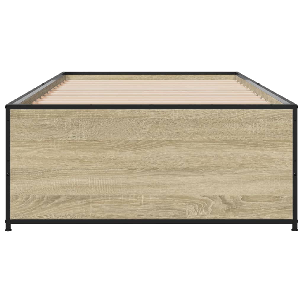 vidaXL Bedframe bewerkt hout en metaal sonoma eikenkleurig 75x190 cm, foto 4