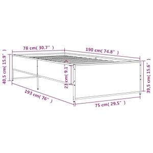 Rám postele dub sonoma 75 x 190 cm kompozitní dřevo a kov - obrázek 9