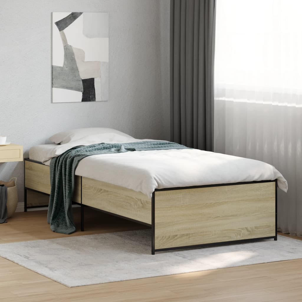 vidaXL sengeramme 75x190 cm konstrueret træ og metal sonoma-eg