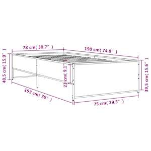 Rám postele kouřový dub 75 x 190 cm kompozitní dřevo a kov - obrázek 9