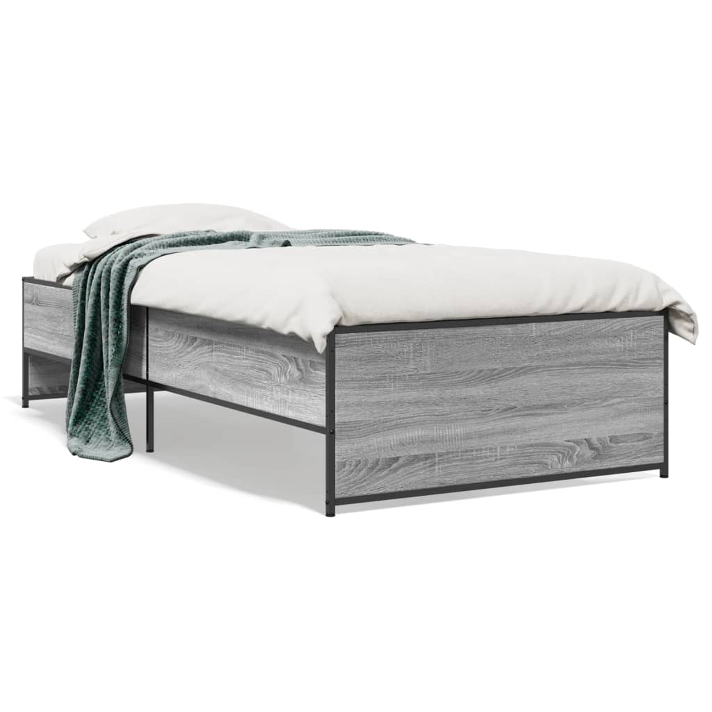 vidaXL Bedframe bewerkt hout en metaal grijs sonoma eiken 75x190 cm, foto 3