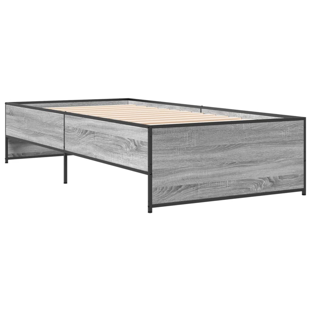vidaXL Bedframe bewerkt hout en metaal grijs sonoma eiken 75x190 cm afbeelding