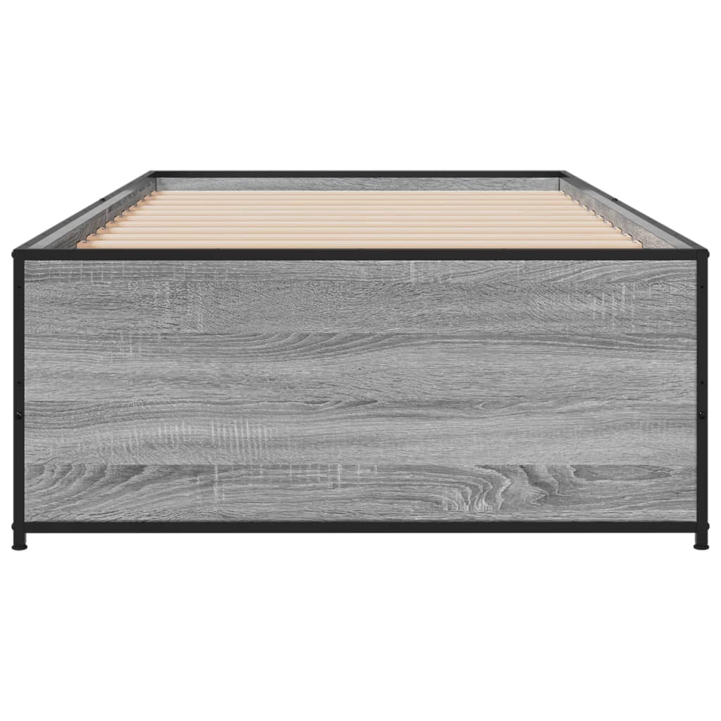 vidaXL Bedframe bewerkt hout en metaal grijs sonoma eiken 75x190 cm, foto 4