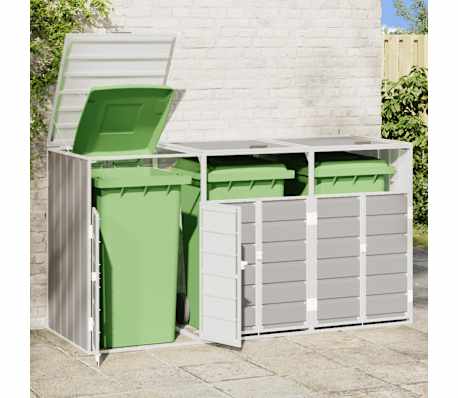 VidaXL Wheelie Bin Storage For Double Bins, Bin Store Hideaway, Wooden Dustbin Trash Cupboard For Outdoor Garden, Wash Timber Cover, Anthracite Steel