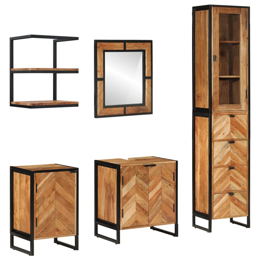 vidaXL Set mobilier de baie, 5 piese, fier și lemn masiv de acacia