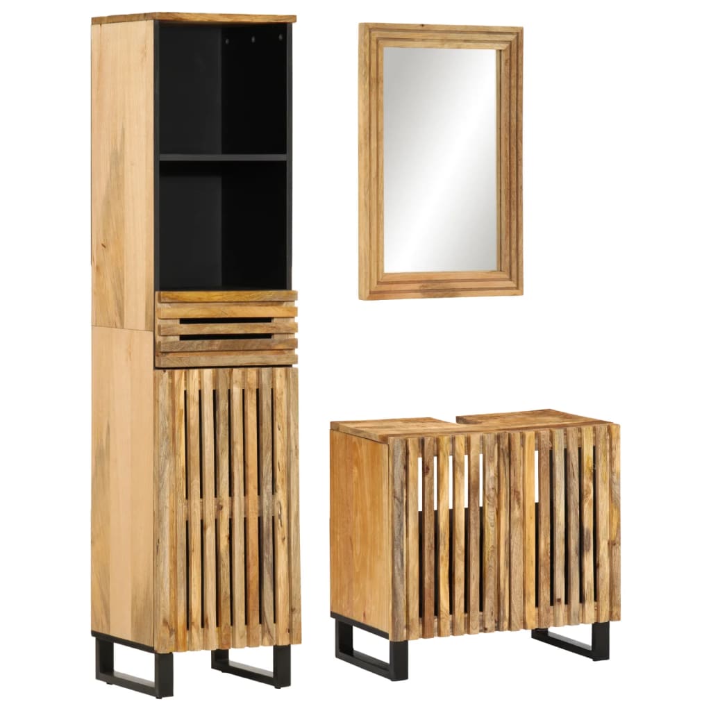 vidaXL Set mobilier de baie, 3 piese, lemn masiv de mango brut