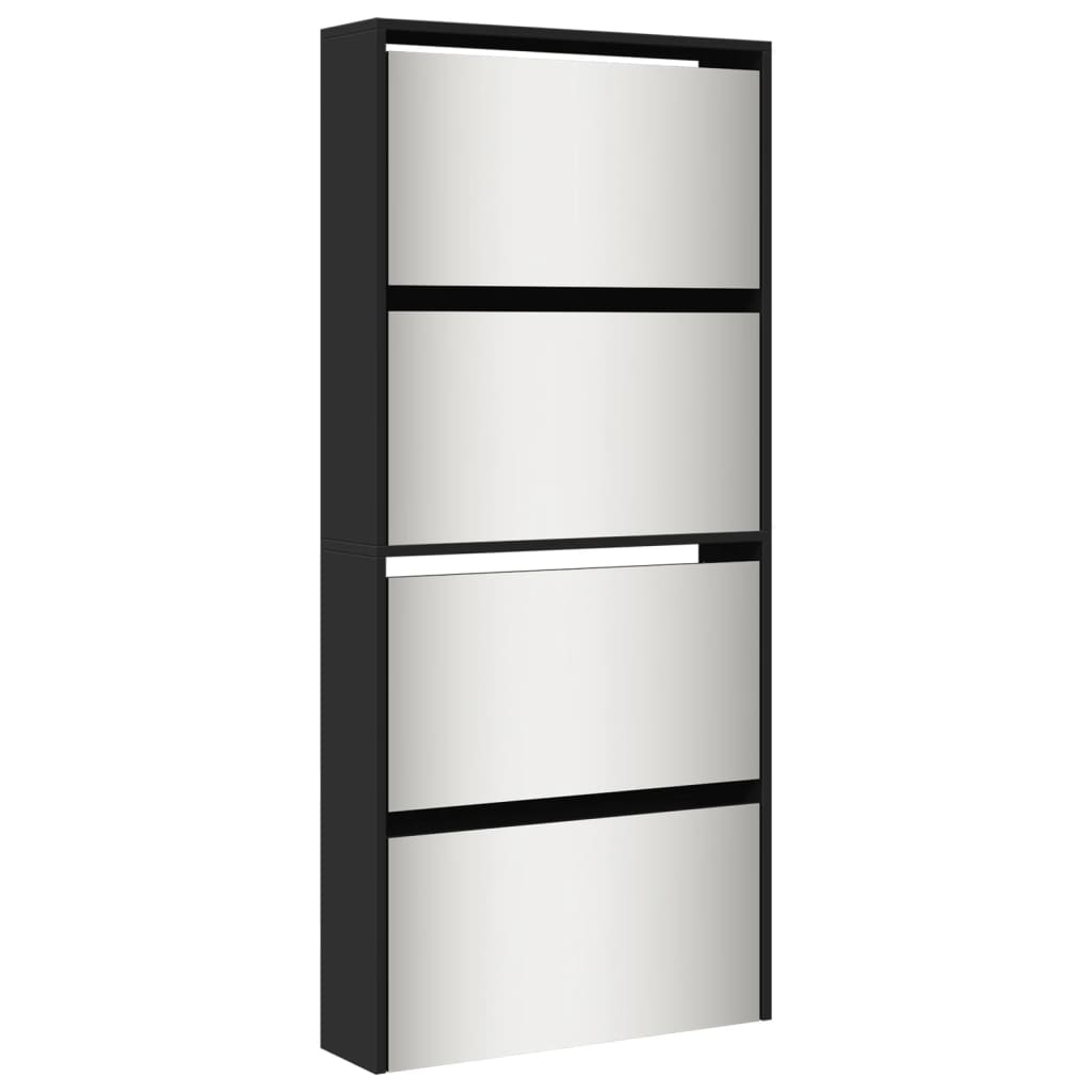 vidaXL Botník se zrcadlem 4patrový černý 63 x 17 x 134 cm