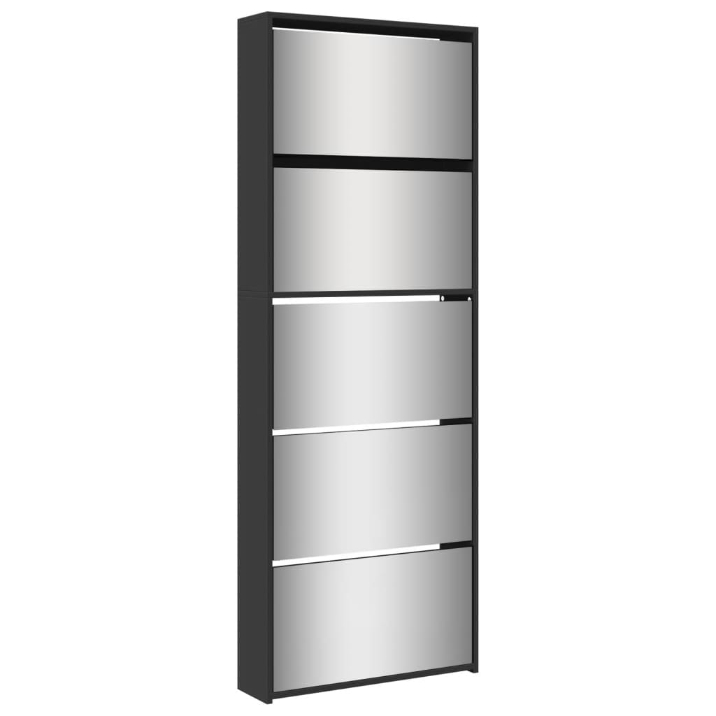 vidaXL Botník se zrcadlem 5patrový černý 63 x 17 x 169,5 cm
