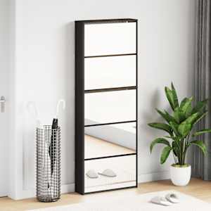 Botník se zrcadlem 5patrový černý 63 x 17 x 169,5 cm - obrázek 1