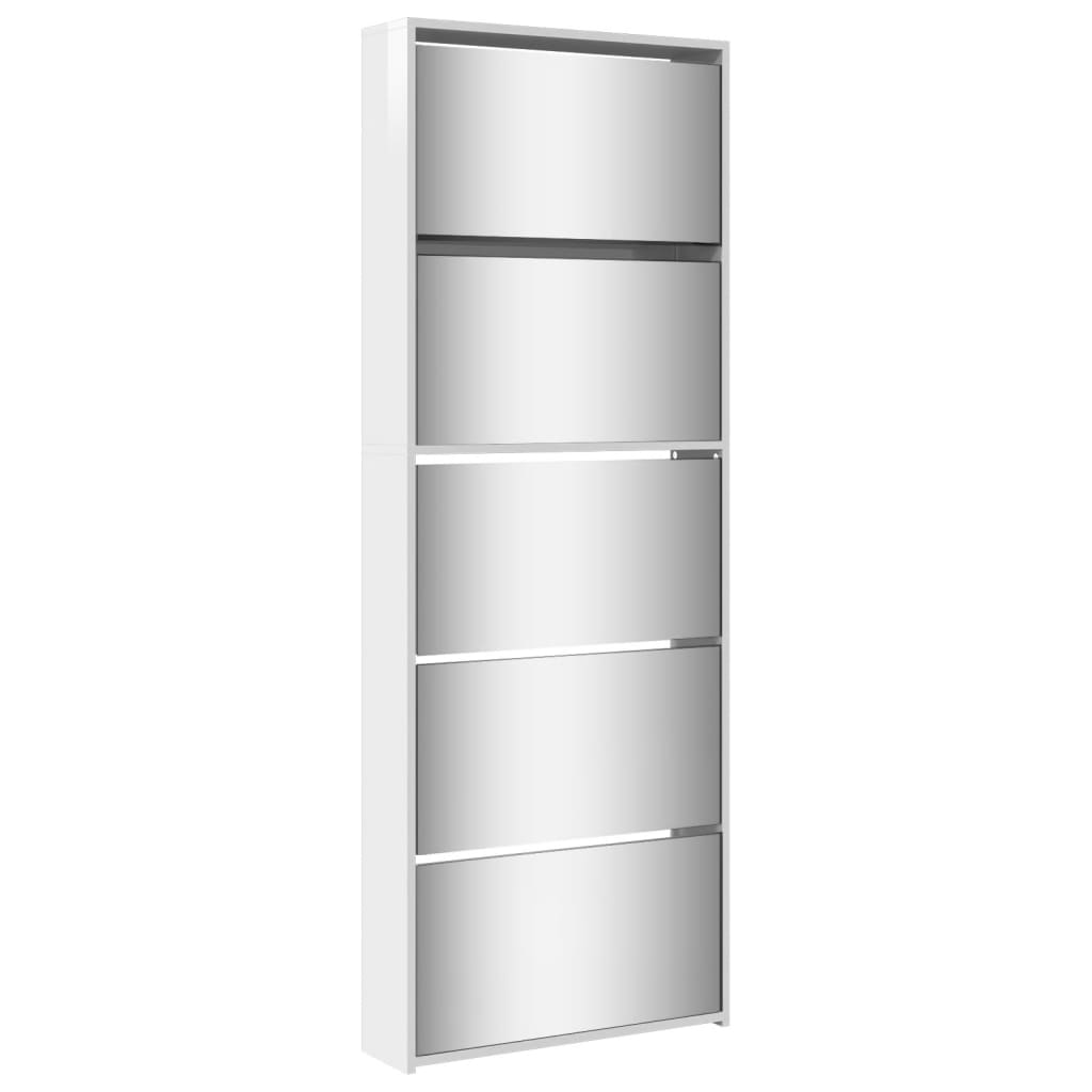 vidaXL Botník se zrcadlem 5patrový bílý s vysokým leskem 63x17x169,5cm