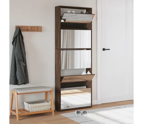 vidaXL apavu plaukts ar spoguli, 5 nodalījumi, 63x17x169,5 cm