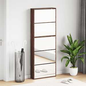Botník se zrcadlem 5patrový hnědý dub 63 x 17 x 169,5 cm - obrázek 1